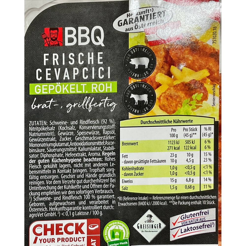 ROKSH Schwein &amp; Spezialitäten BBQ Frische Cevapcici 450g