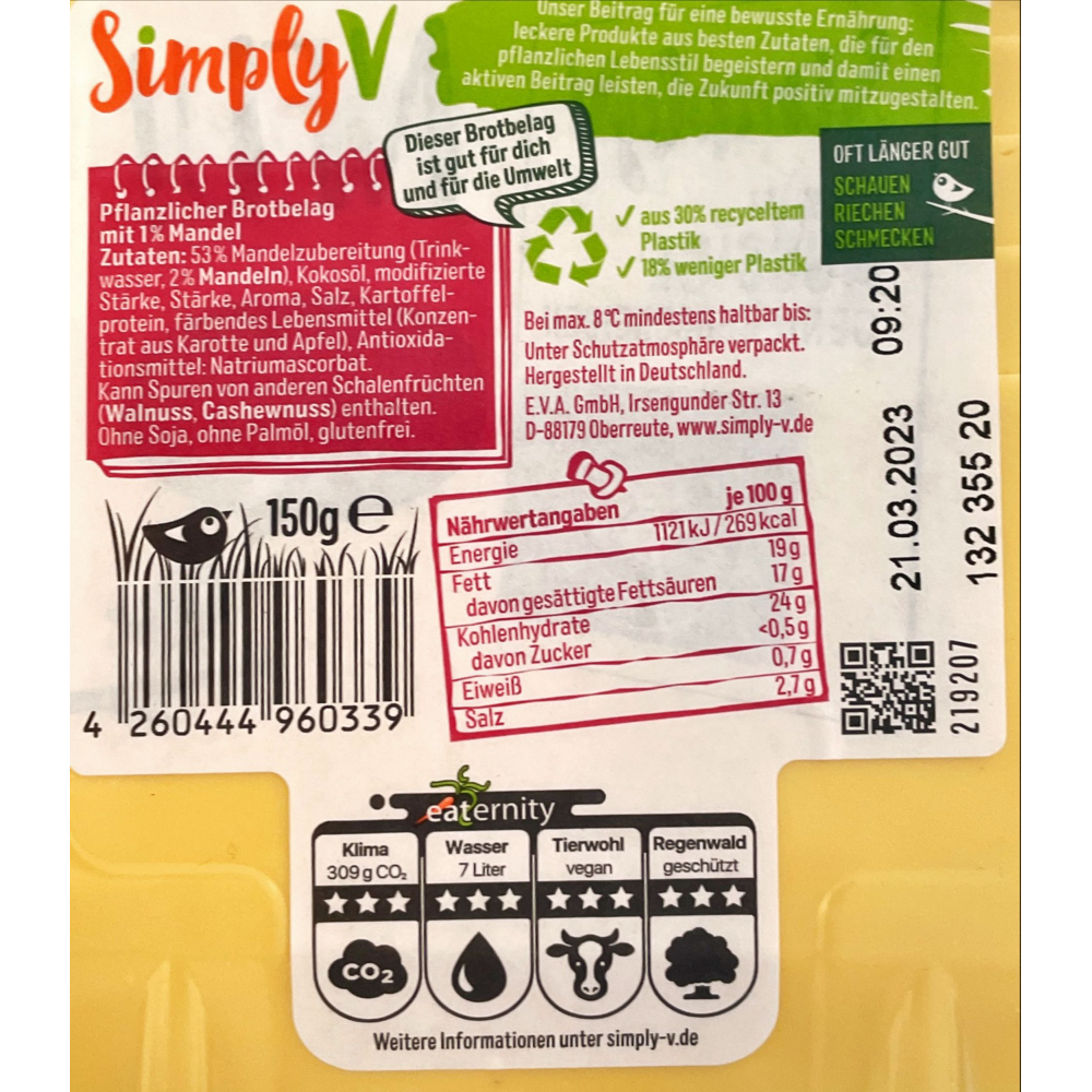 ROKSH Pflanzliche Produkte SIMPLY V Würzige Käsealternative 150g
