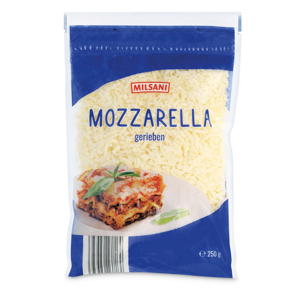 Austria product data sample: MILSANI Mozzarella gerieben 250g