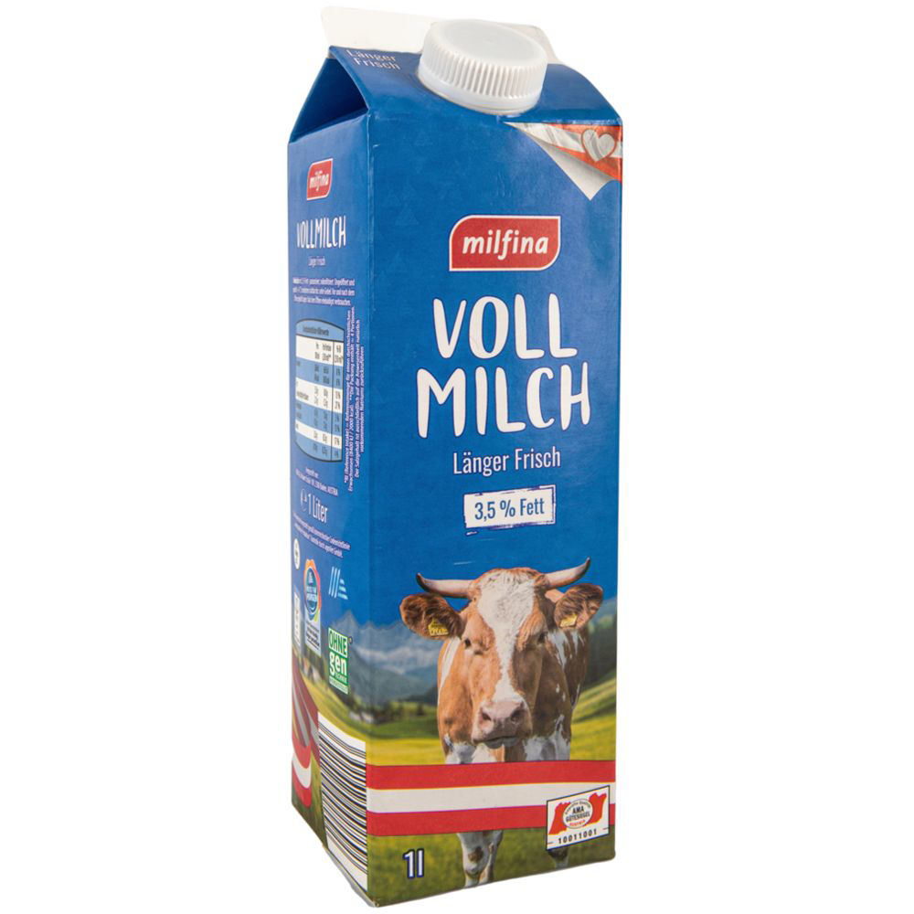 ROKSH Milch, Sahne &amp; Butter MILFINA Vollmilch 3,5% Fett 1l