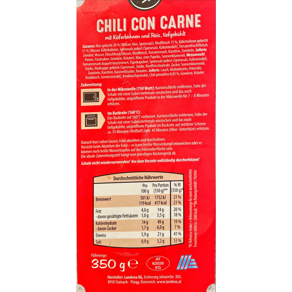 ROKSH Pizza &amp; Fertiggerichte PRIMANA Chili con Carne mit Reis 350g