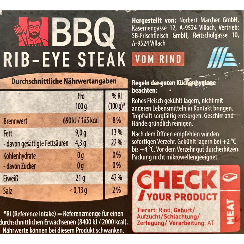 ROKSH Rind BBQ RibEye Steak vom Rind per kg HOFER