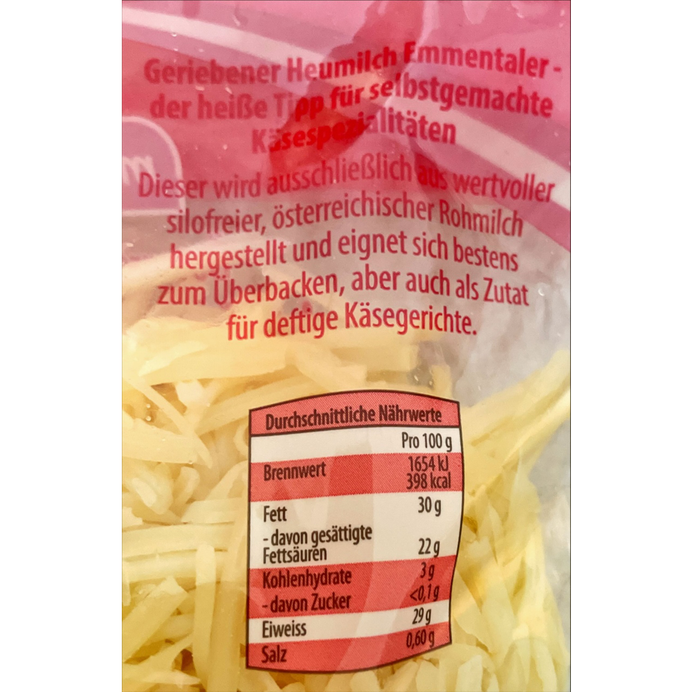 ROKSH Käse geschnitten & gerieben MILFINA Heumilch Emmentaler gerieben