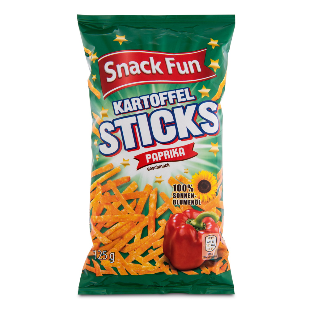 Austria product data sample: SNACK FUN Kartoffelsticks Paprika 125g