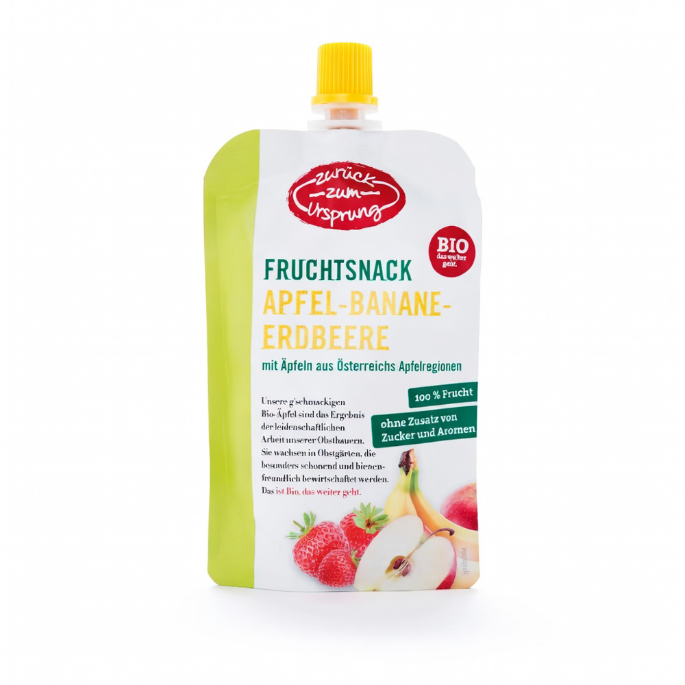 ZURÜCK ZUM URSPRUNG Fruchtsnack Apfel Banane Erdbeer Bio