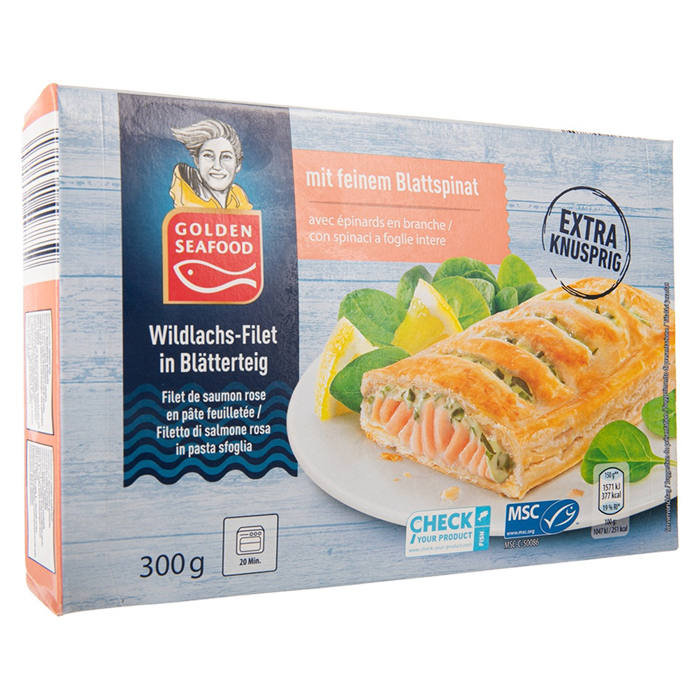 GOLDEN SEAFOOD Wildlachs-Filet in Blätterteig Blattspinat 300g