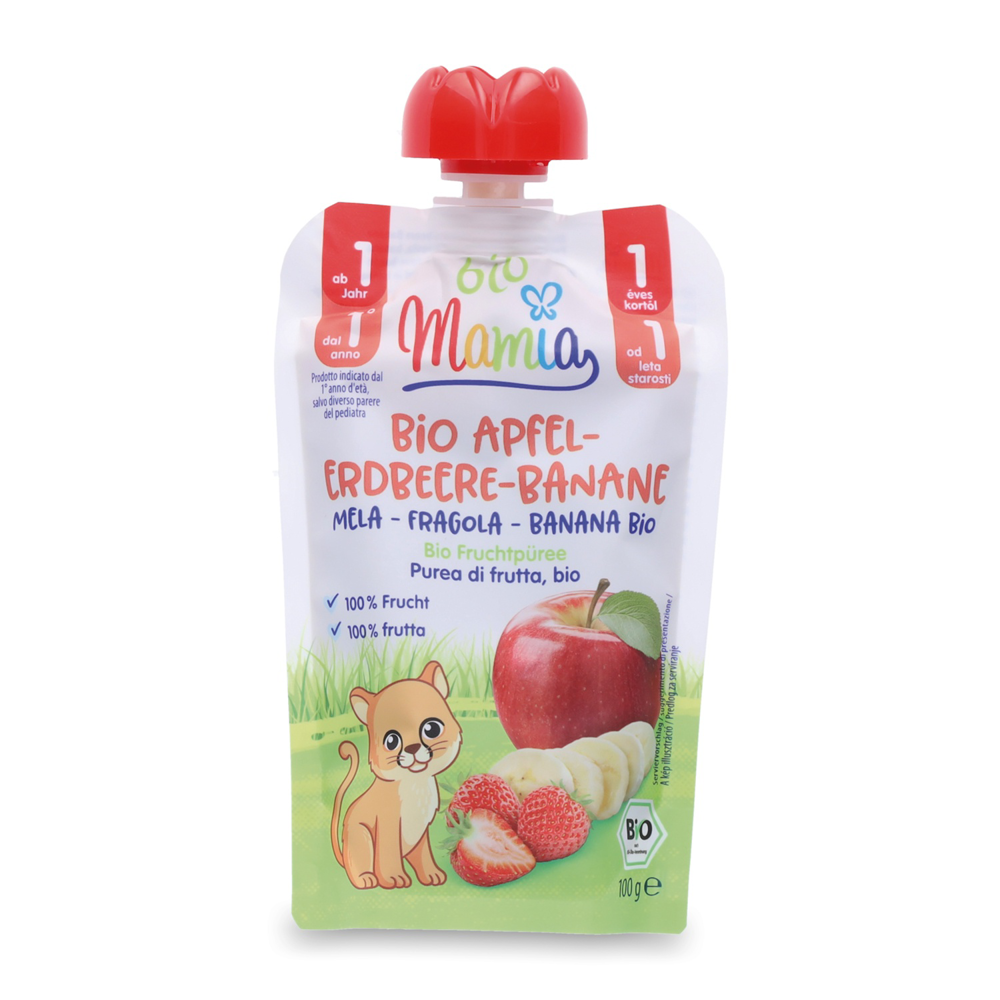 Austria product data sample: MAMIA BIO BIO-Quetschbeutel Apfel-Erdbeer-Banane 100g