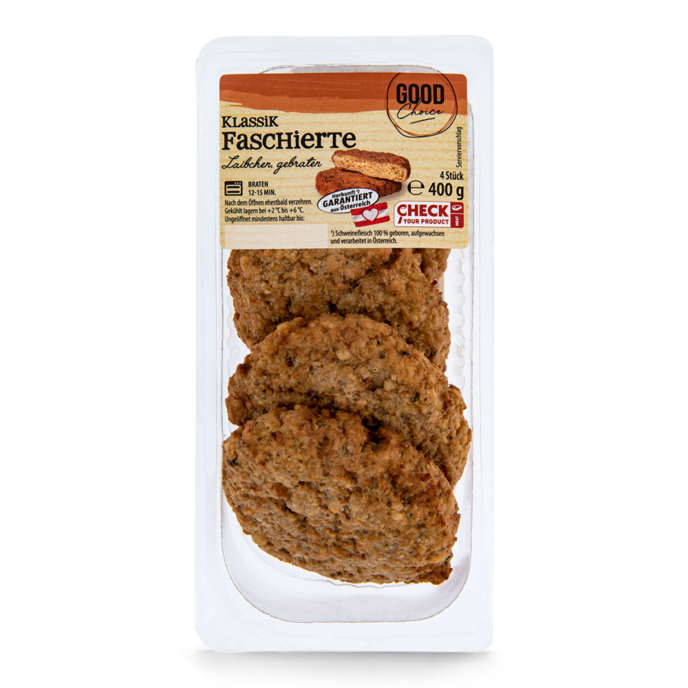 ROKSH Schwein &amp; Spezialitäten GOOD CHOICE Faschierte Laibchen 400g