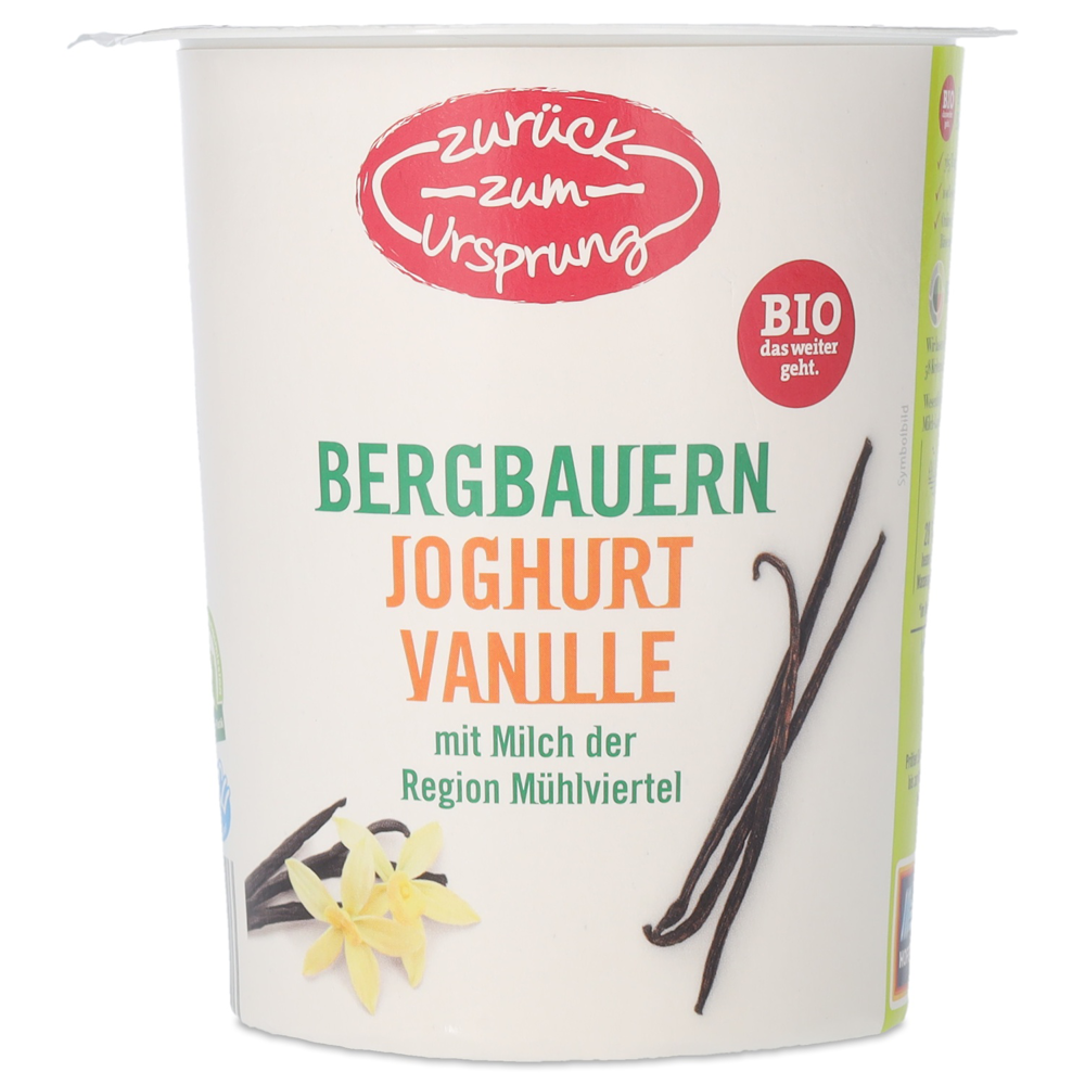 Austria product data sample: ZURÜCK ZUM URSPRUNG Bergbauern Joghurt, Vanille 400g