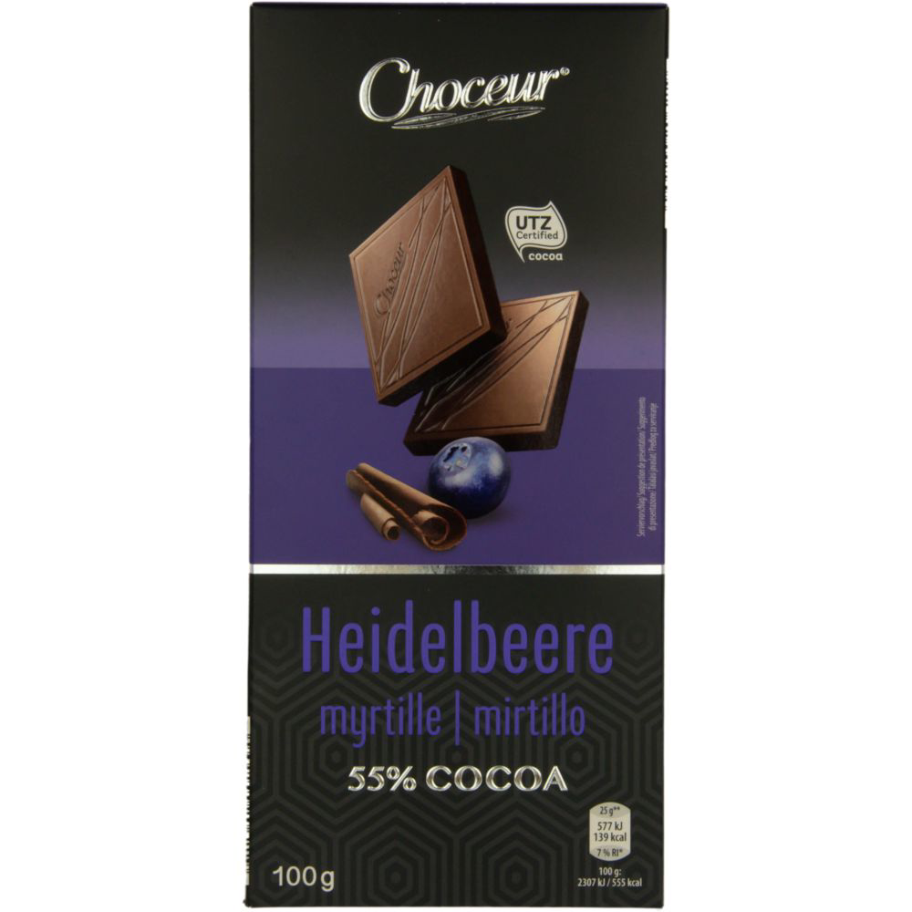 ROKSH Tafelschokolade CHOCEUR Dunkle Schokolade mit Heidelbeeren und