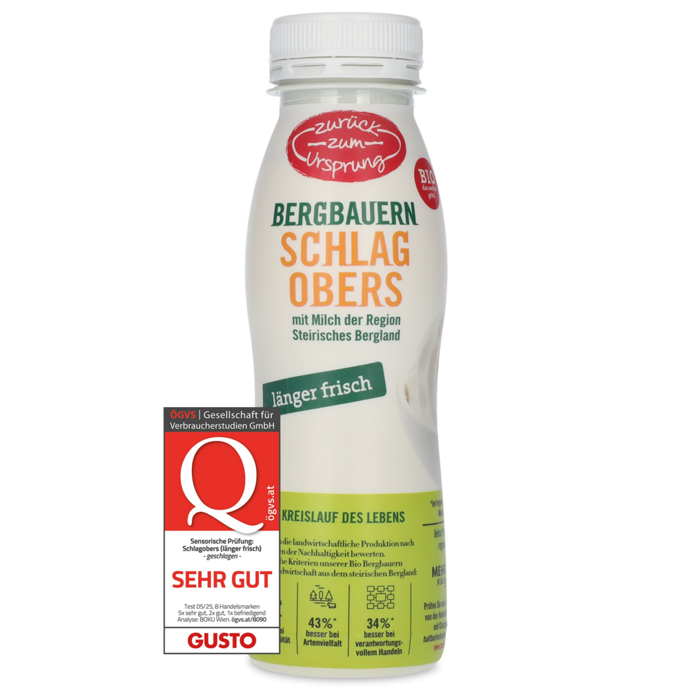Austria product data sample: ZURÜCK ZUM URSPRUNG Längerfrisches Bergbauern Schlagobers 250ml