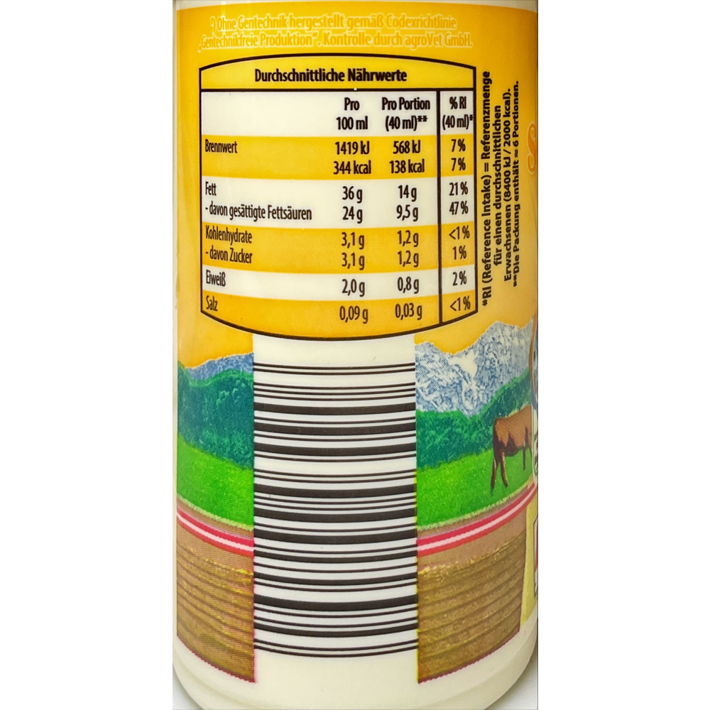 ROKSH Milch, Sahne & Butter MILFINA Schlagobers 36 Fett 250ml