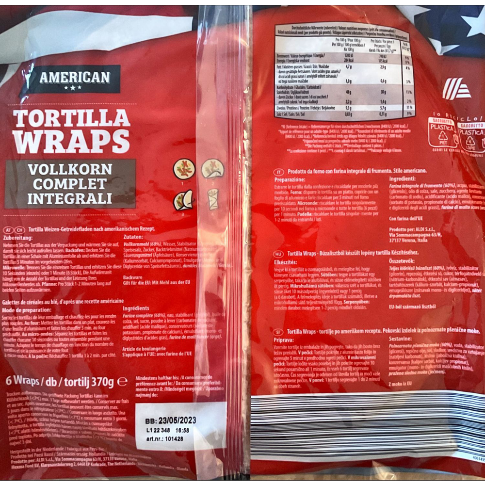 ROKSH Brot &amp; Gebäck AMERICAN Tortilla Wraps Vollkorn 370g HOFER
