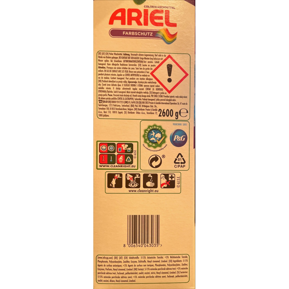 ROKSH Waschmittel ARIEL Pulver Colorwaschmittel 40 Wäschen 2,6kg HOFER